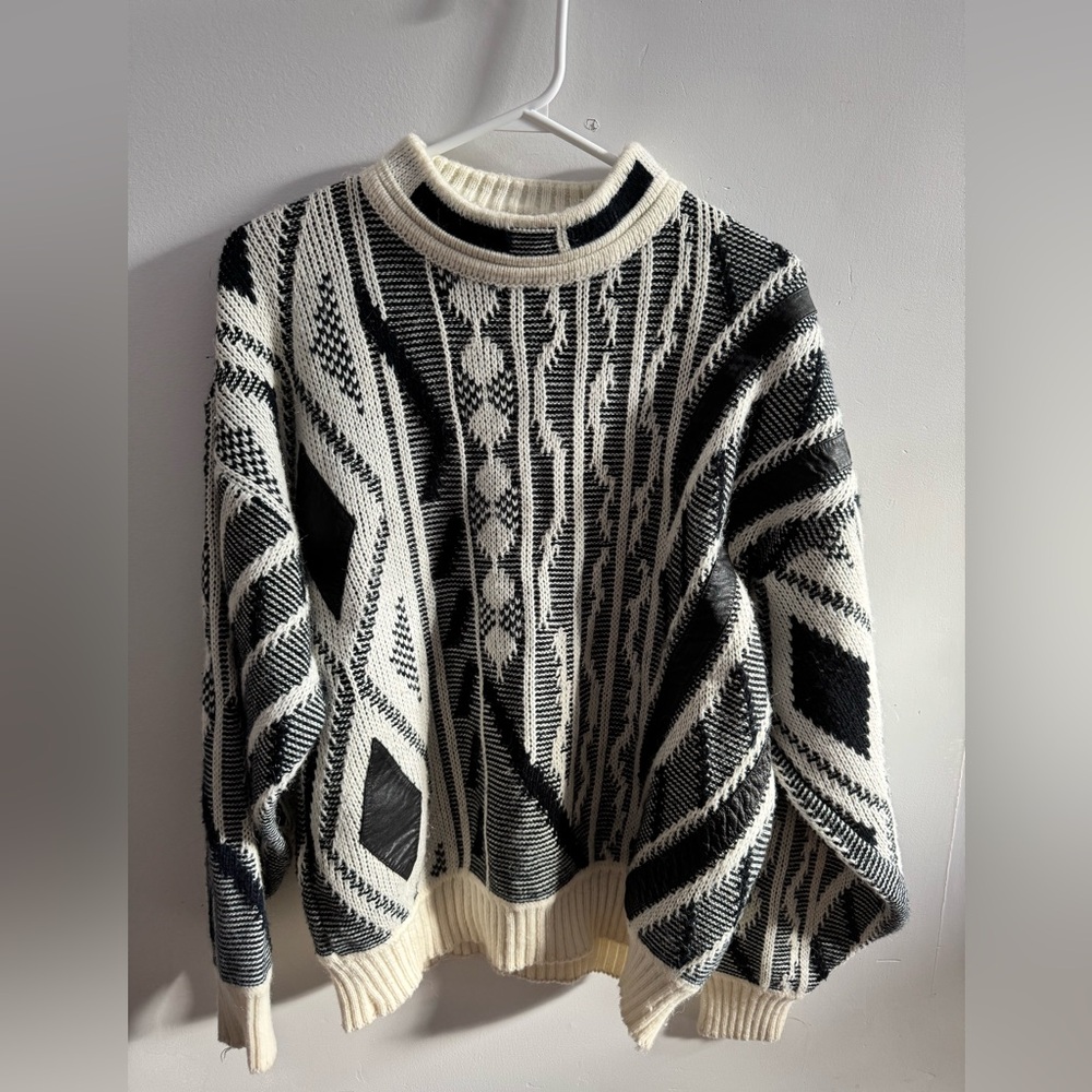 80’s vintage knit sweater with genuine leather detailing